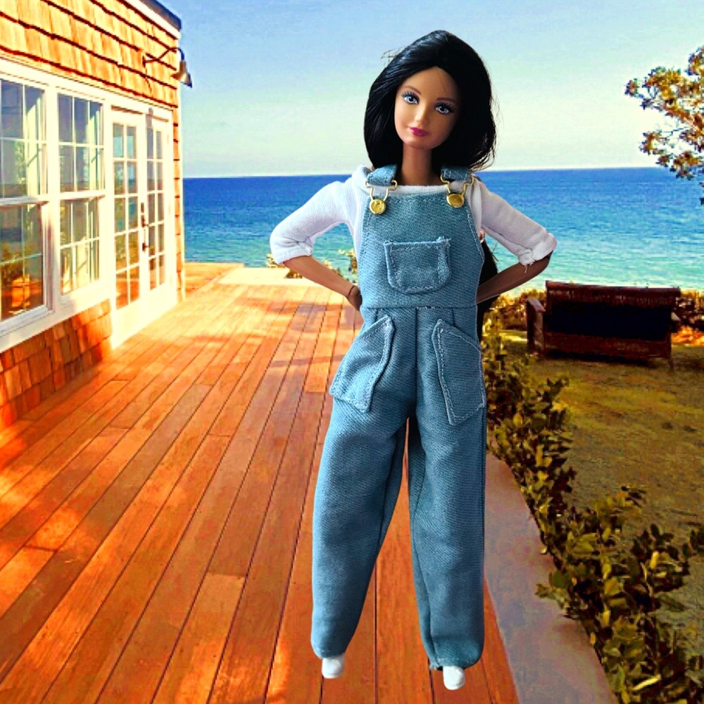 Fashion doll Blue Denim Overalls with real pockets and buckles